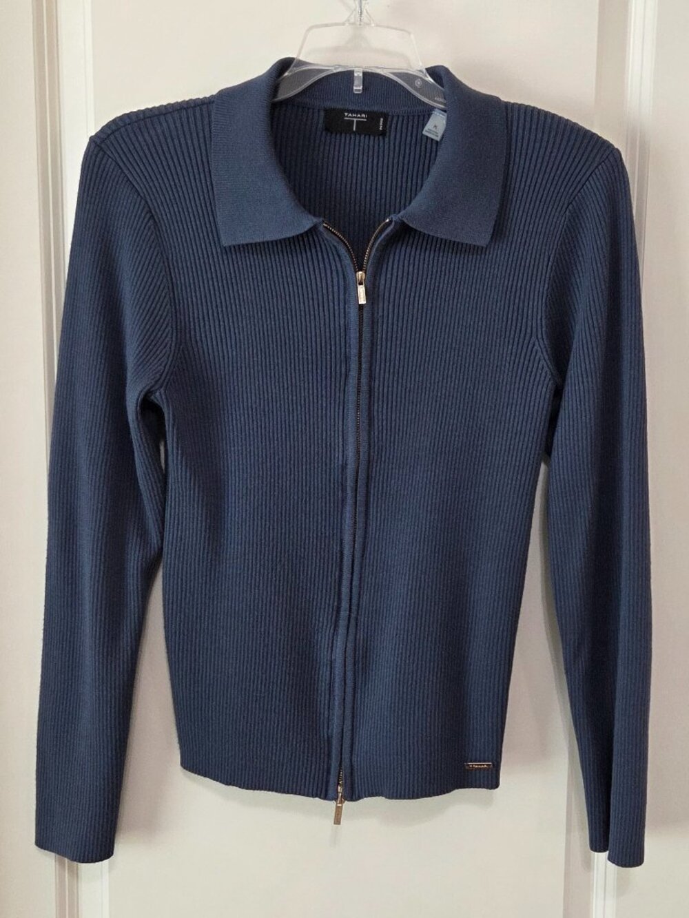 Tahari Ribbed Zippered Sweater Cardigan, PL